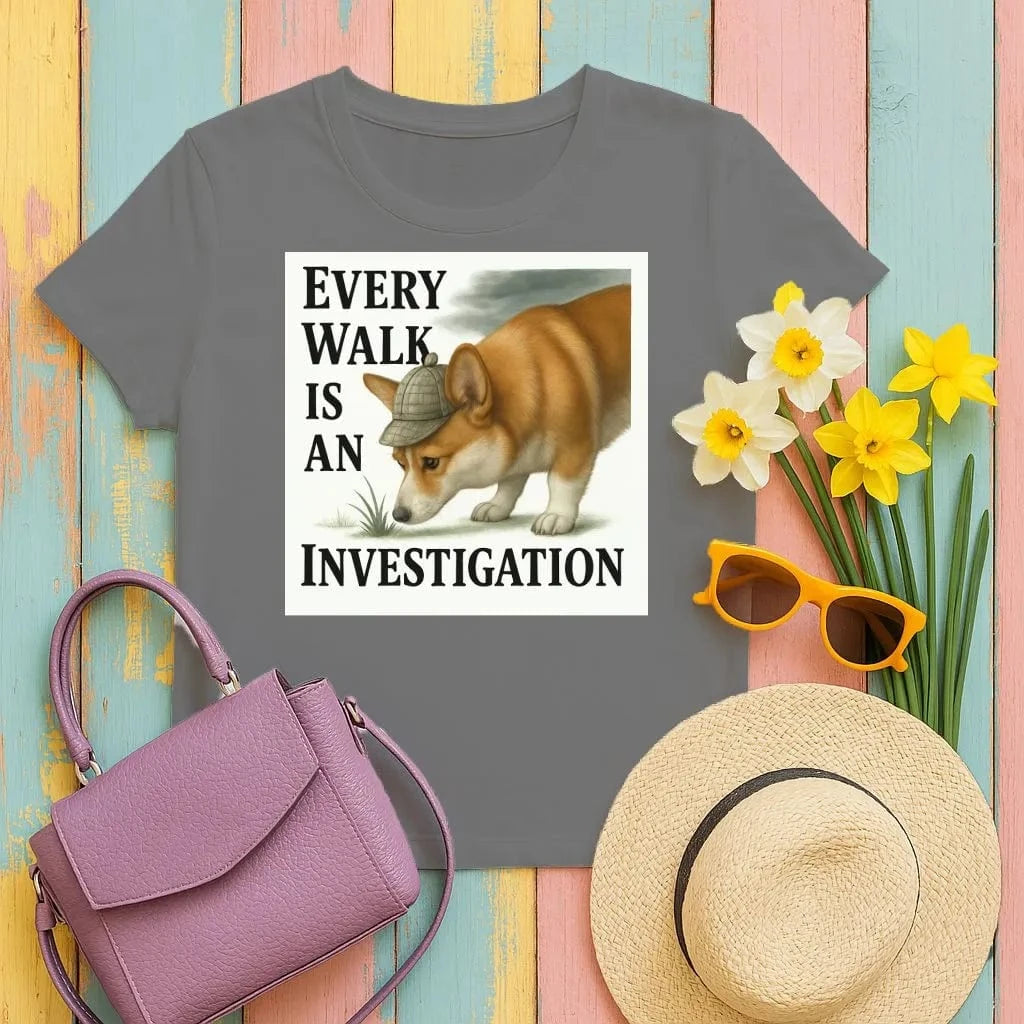 Every Walk is An Investigation Corgi T-Shirt Black T-shirt