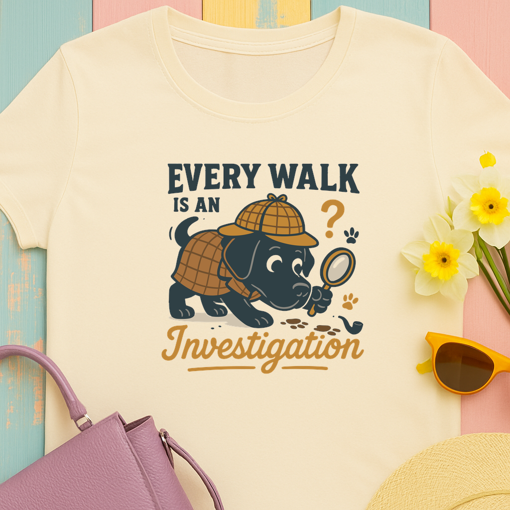 Every Walk Is An Investigation Detective Black Labrador Retriever Cartoon T-Shirt