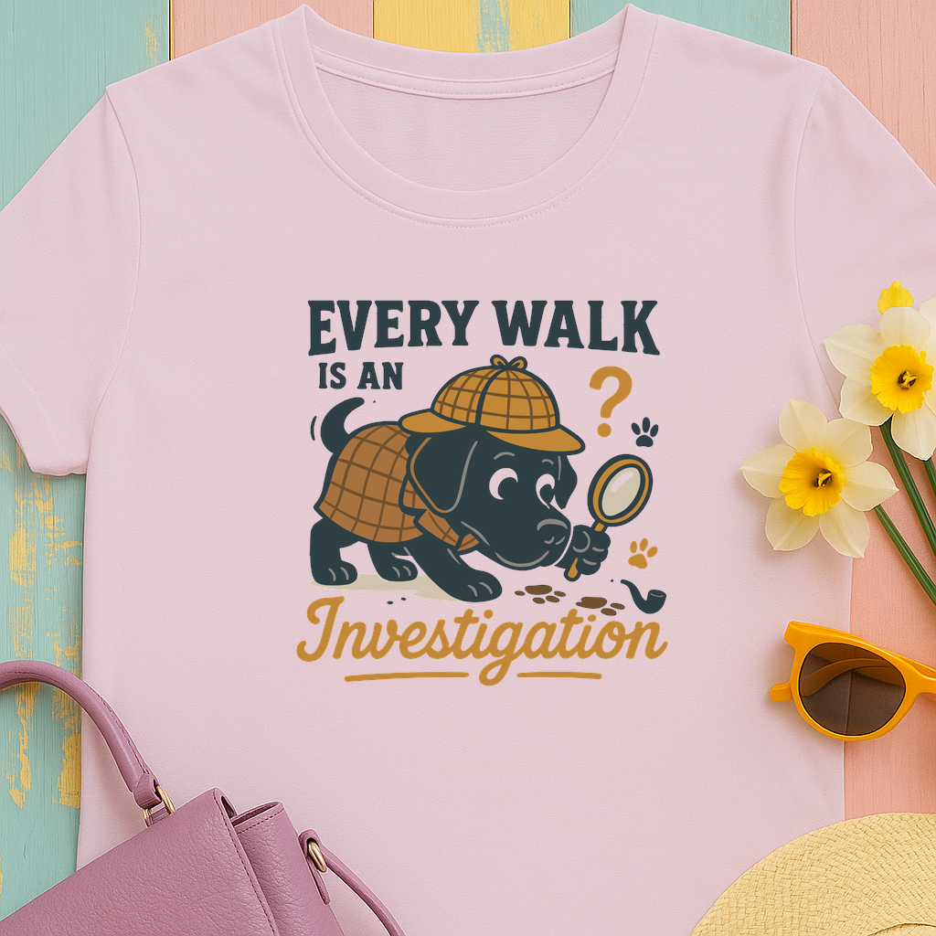 Every Walk Is An Investigation Detective Black Labrador Retriever Cartoon T-Shirt