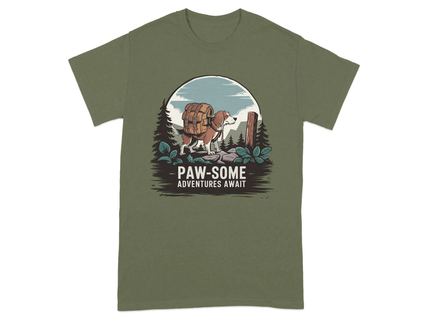 Explore the Outdoors with Paw-some Adventures Await T-Shirts T-shirt