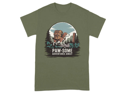 Explore the Outdoors with Paw-some Adventures Await T-Shirts T-shirt