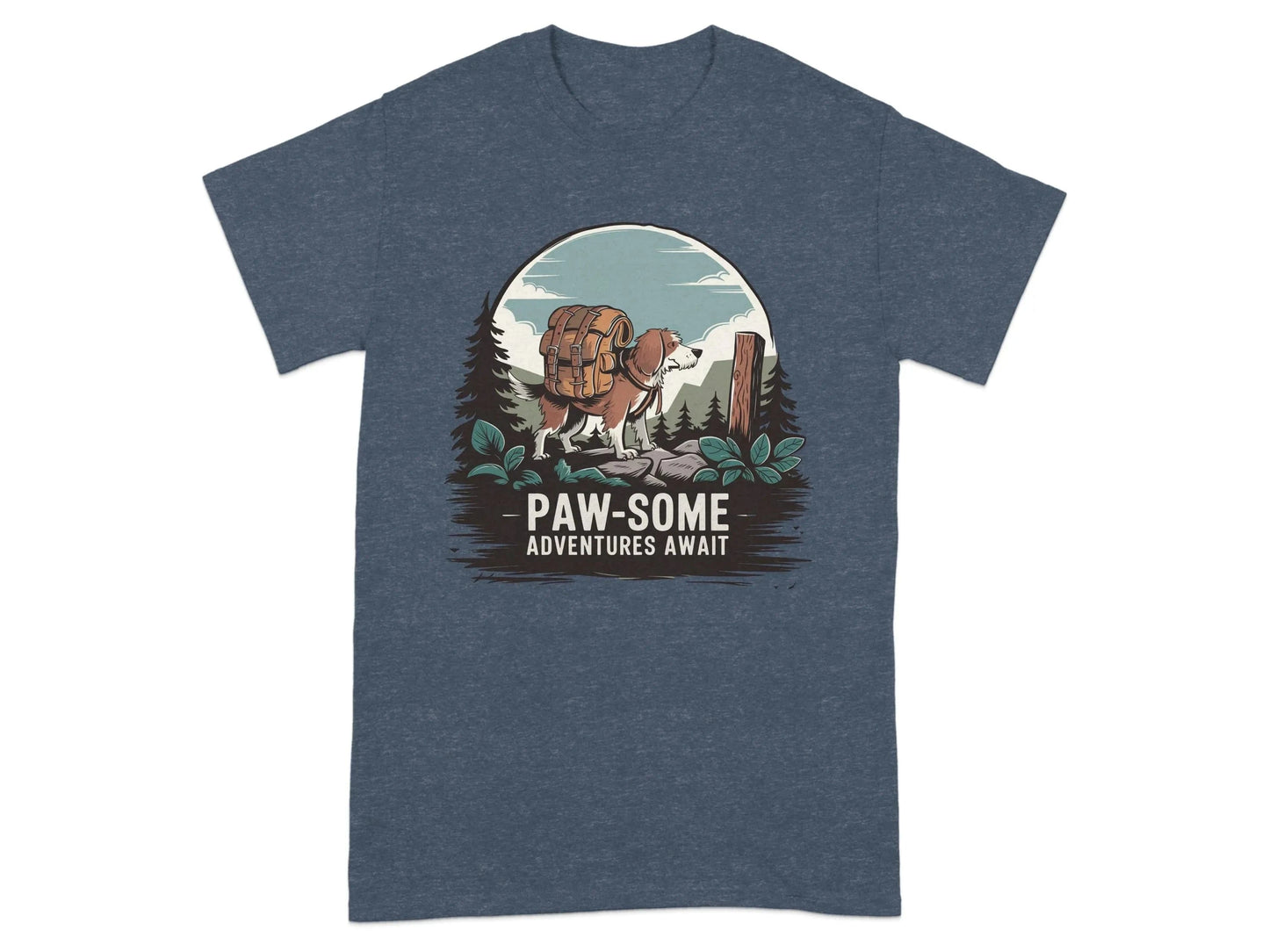 Explore the Outdoors with Paw-some Adventures Await T-Shirts Heather Navy T-shirt