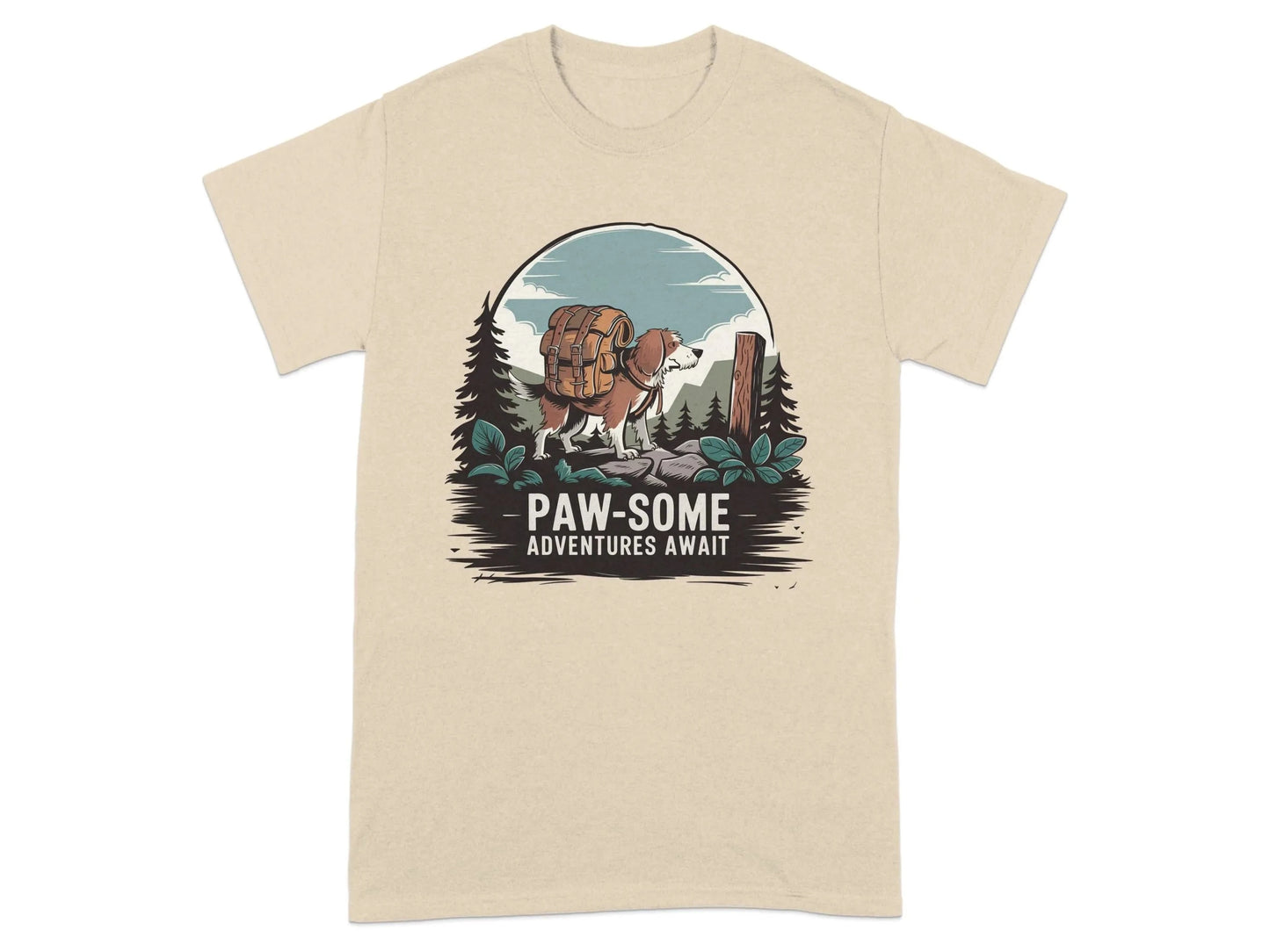 Explore the Outdoors with Paw-some Adventures Await T-Shirts Sand T-shirt