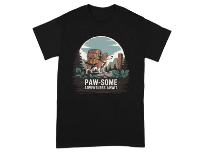 Explore the Outdoors with Paw-some Adventures Await T-Shirts Black T-shirt