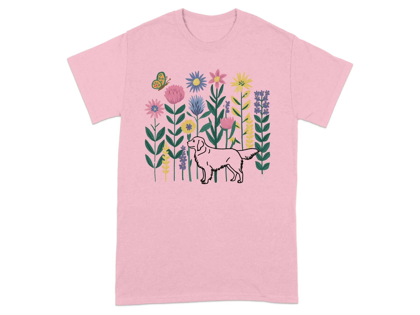 Floral Golden Retriever T-Shirts Light Pink T-shirt