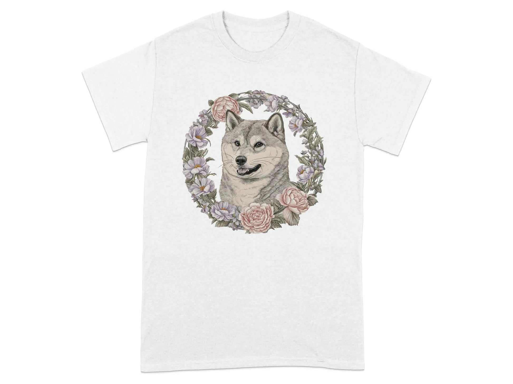 Floral Wreath Shiba Inu T-Shirts White T-shirt