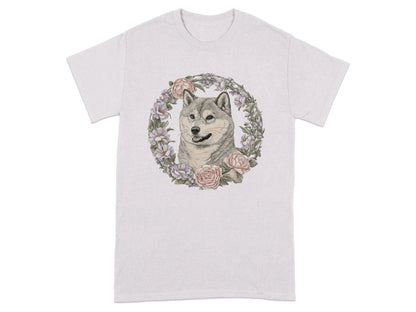 Floral Wreath Shiba Inu T-Shirts Ice Grey T-shirt