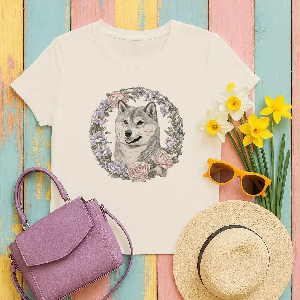 Floral Wreath Shiba Inu T-Shirts T-shirt