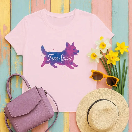 Free Spirit Corgi T-Shirts Light Pink T-shirt