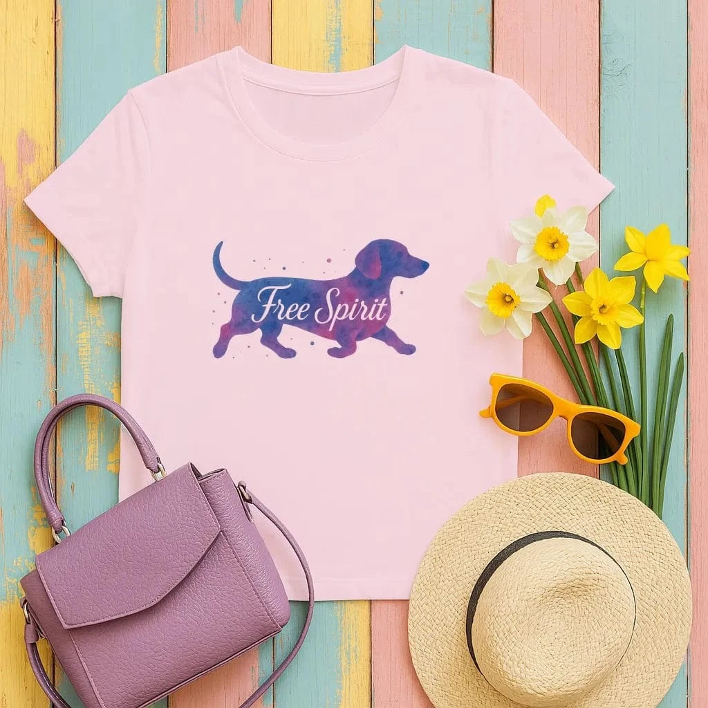 Free Spirit Dachshund T-Shirts Light Pink T-shirt