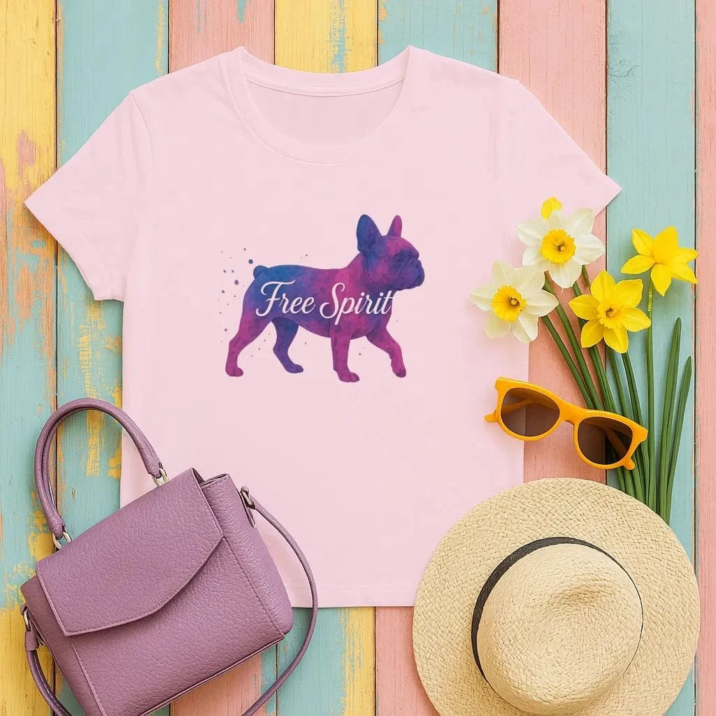 Free Spirit French Bulldog T-Shirts Light Pink T-shirt