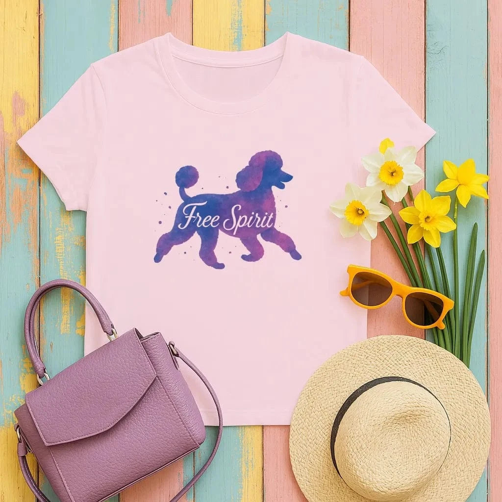 Free Spirit Poodle Animal T-Shirts Light Pink T-shirt