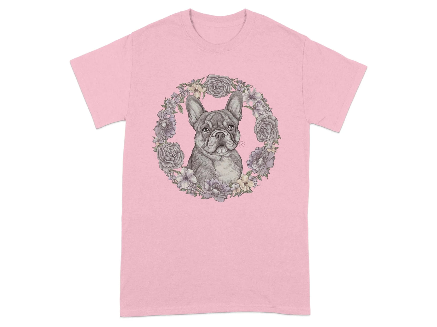French Bulldog Floral T-Shirts Light Pink T-shirt
