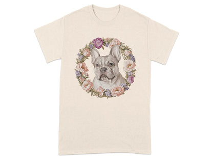 French Bulldog Floral Wreath T-Shirts Natural T-shirt