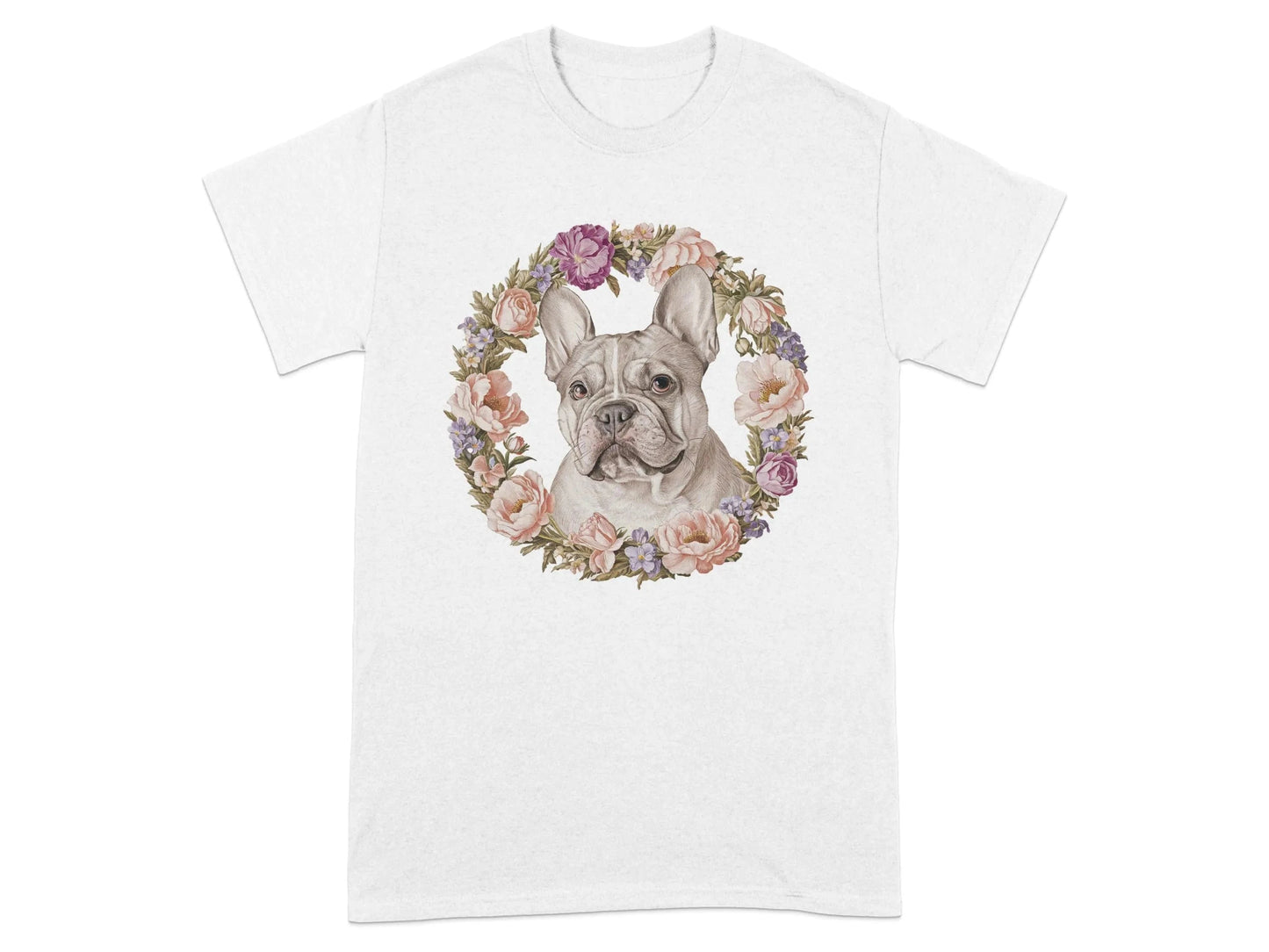 French Bulldog Floral Wreath T-Shirts White T-shirt