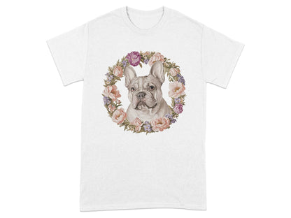 French Bulldog Floral Wreath T-Shirts White T-shirt