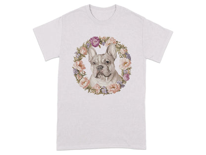 French Bulldog Floral Wreath T-Shirts Ice Grey T-shirt