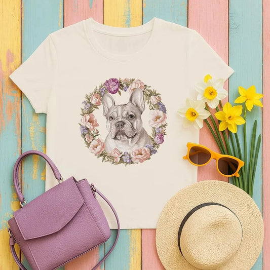 French Bulldog Floral Wreath T-Shirts T-shirt