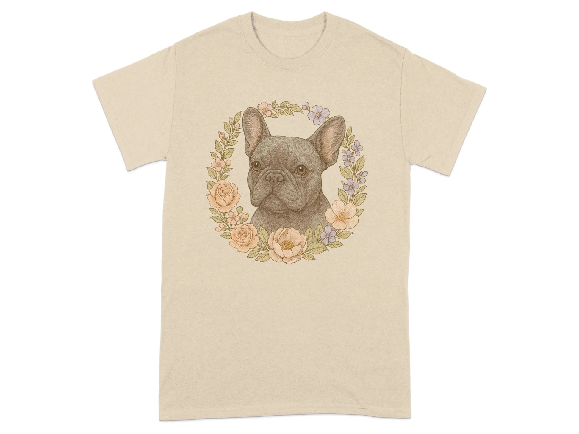French Bulldog With Floral Wreath Pet Portrait T-Shirts T-shirt