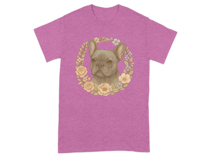 French Bulldog With Floral Wreath Pet Portrait T-Shirts T-shirt