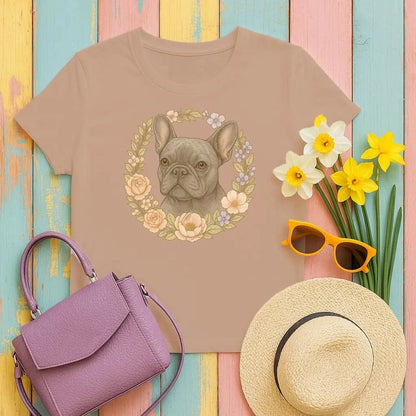 French Bulldog With Floral Wreath Pet Portrait T-Shirts Texas Orange T-shirt