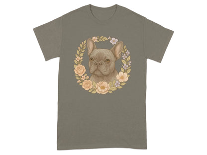 French Bulldog With Floral Wreath Pet Portrait T-Shirts T-shirt