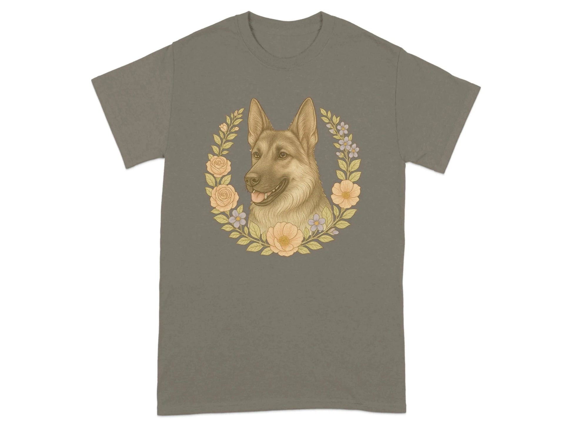German Shepherd Floral Wreath T-Shirts T-shirt