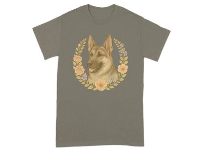 German Shepherd Floral Wreath T-Shirts T-shirt