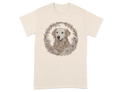 Golden Retriever Floral Wreath Dog Print T-Shirts Natural T-shirt