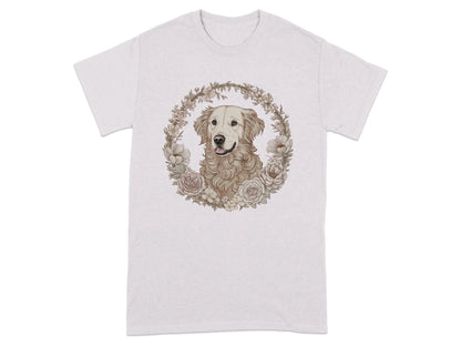 Golden Retriever Floral Wreath Dog Print T-Shirts Ice Grey T-shirt
