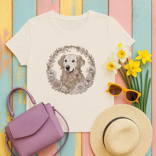 Golden Retriever Floral Wreath Dog Print T-Shirts T-shirt