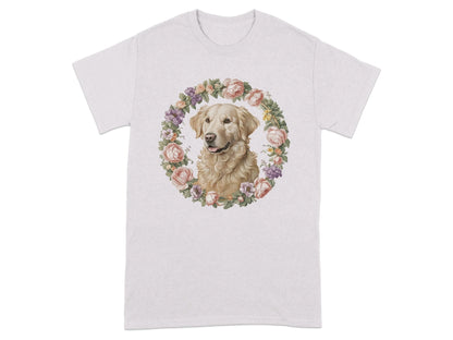 Golden Retriever Floral Wreath T-Shirts Ice Grey T-shirt