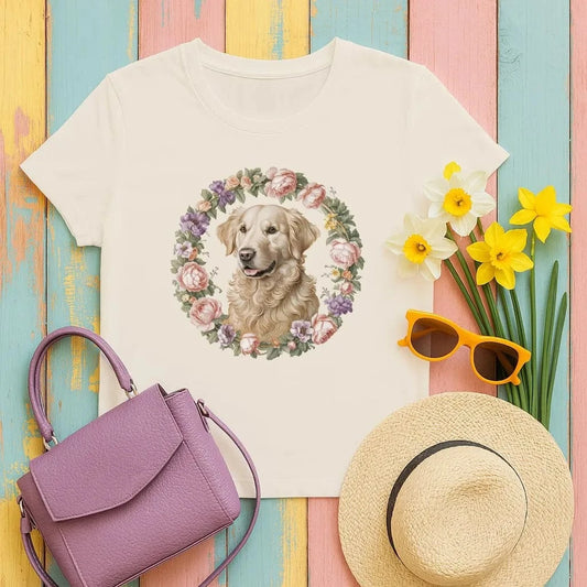 Golden Retriever Floral Wreath T-Shirts T-shirt
