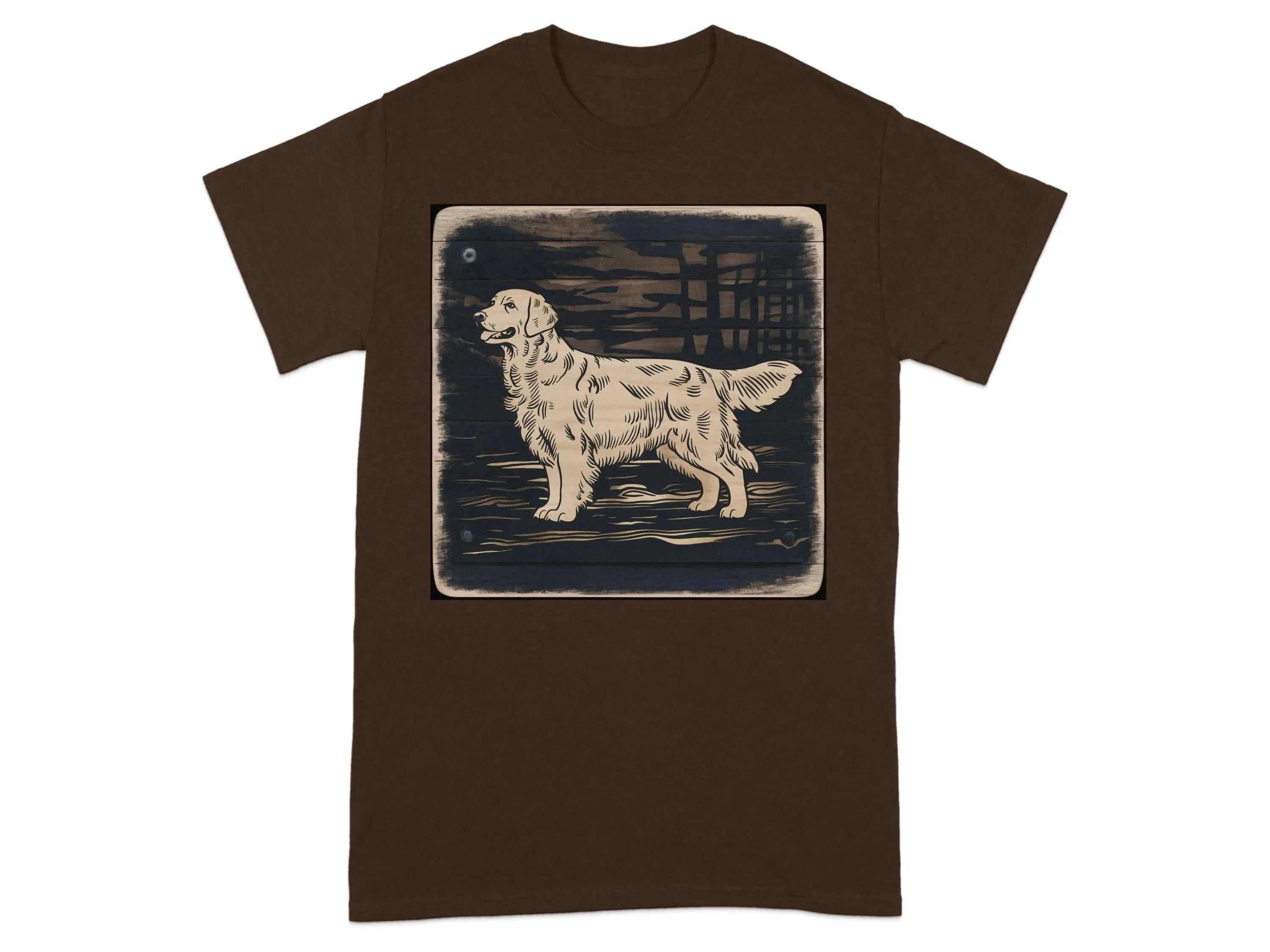 Golden Retriever Woodcut Style Graphic Print T-Shirts Russet T-shirt