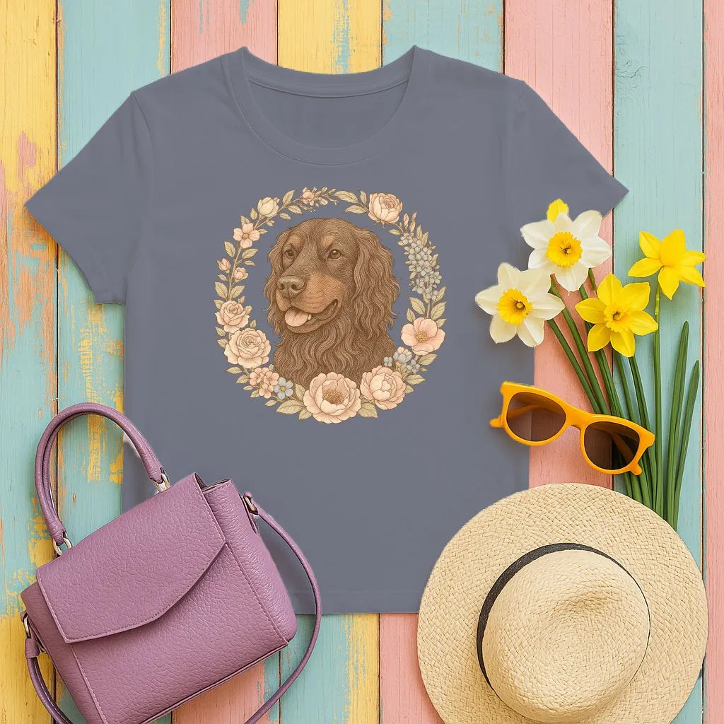 Gordon Setter Floral Wreath T-Shirts Navy Blue T-shirt