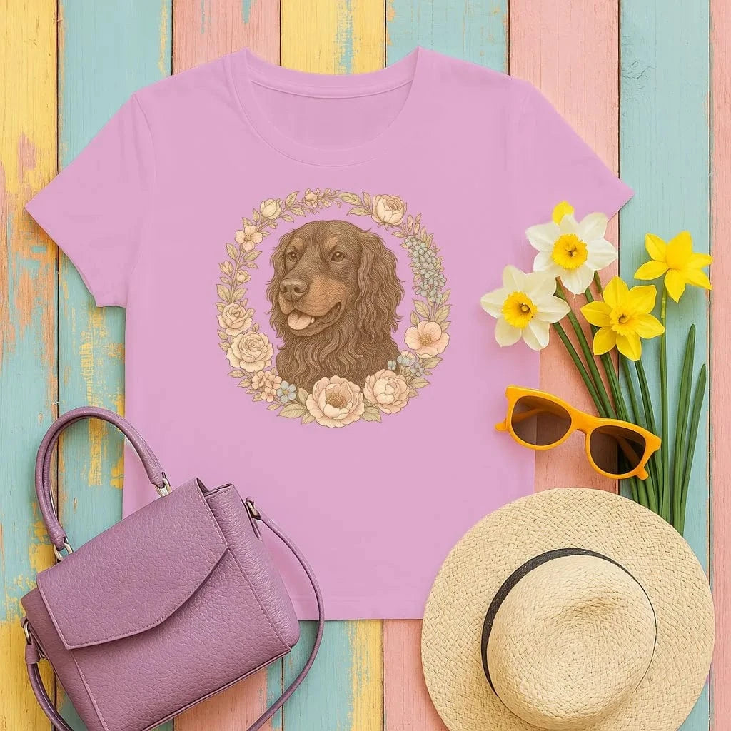 Gordon Setter Floral Wreath T-Shirts Heather Radiant Orchid T-shirt
