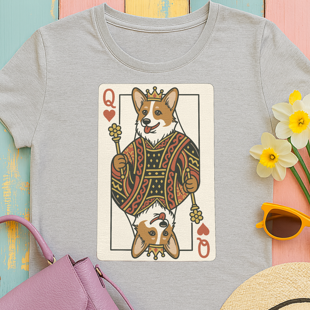 Queen of Hearts Corgi Playing Card T-Shirt
