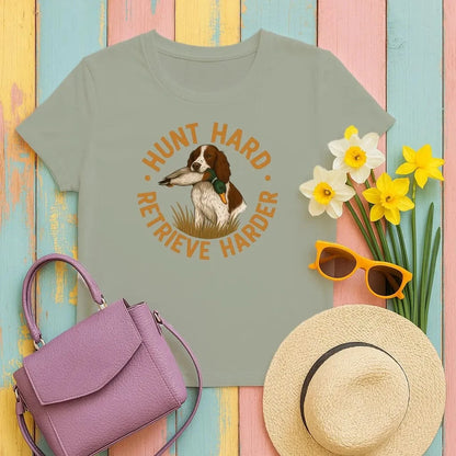 Hunt Hard Retrieve Harder Dog Duck Design T-Shirts Military Green T-shirt