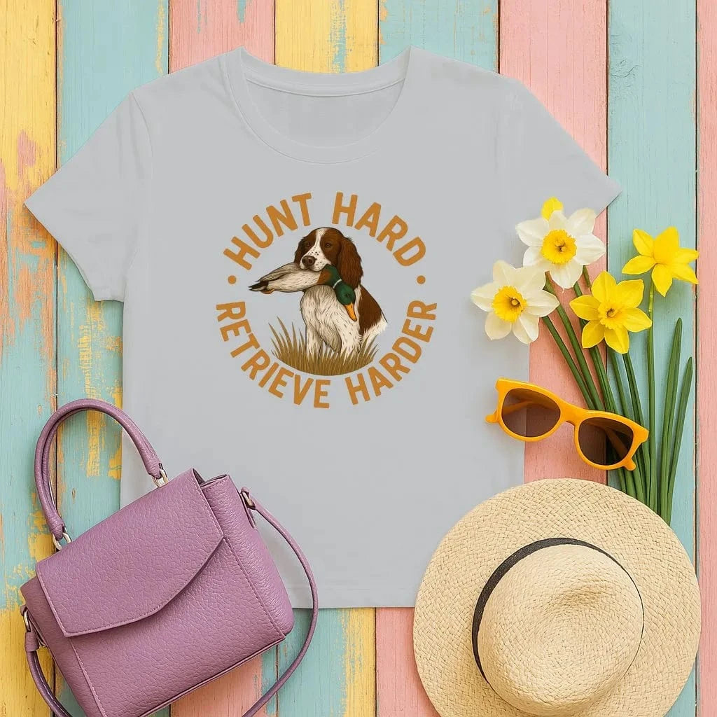 Hunt Hard Retrieve Harder Dog Duck Design T-Shirts Gravel T-shirt