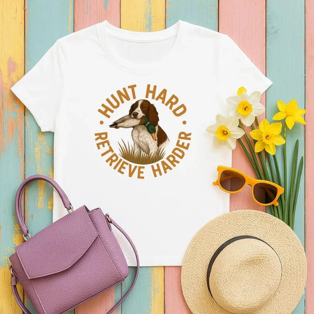 Hunt Hard Retrieve Harder Dog Duck Design T-Shirts White T-shirt