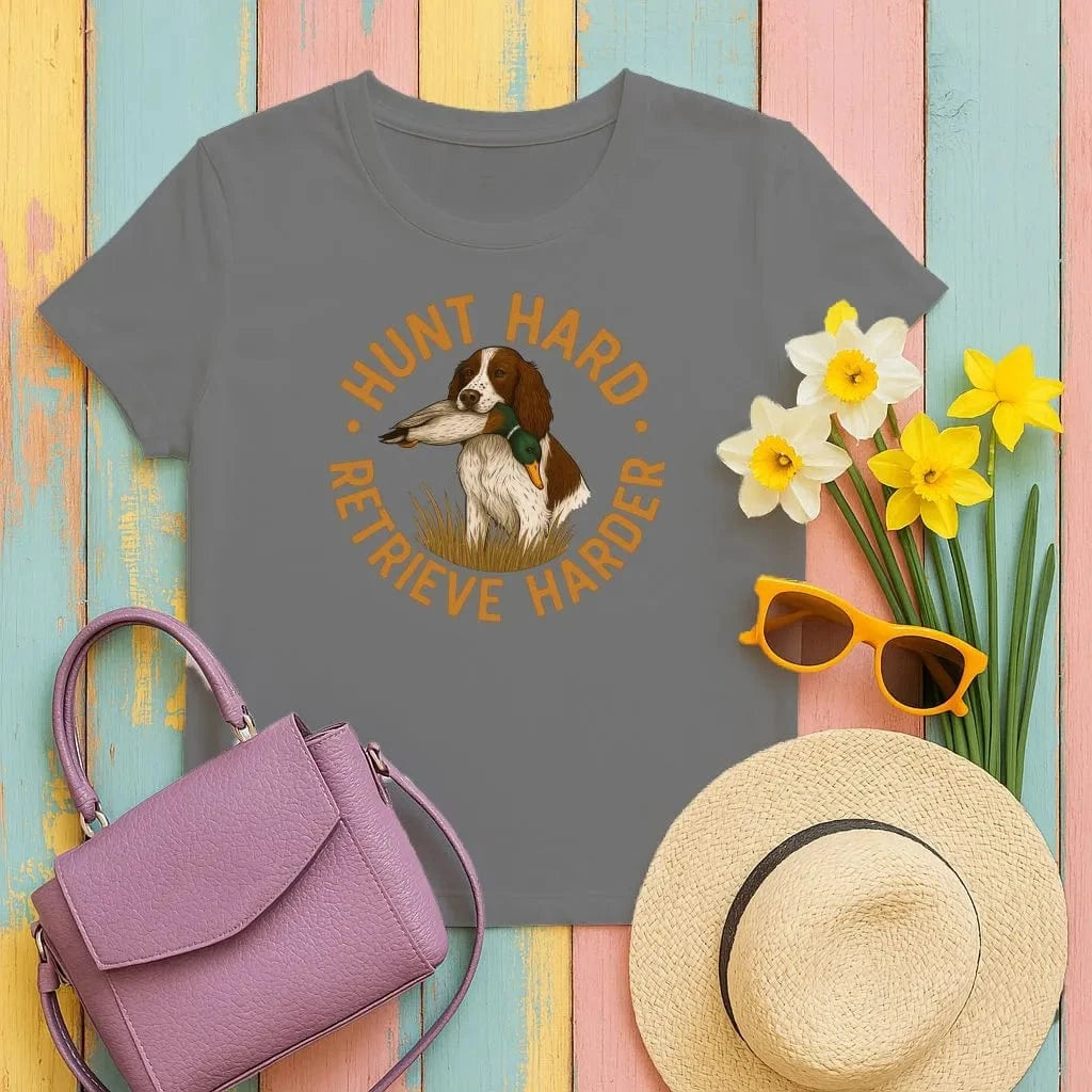 Hunt Hard Retrieve Harder Dog Duck Design T-Shirts Black T-shirt