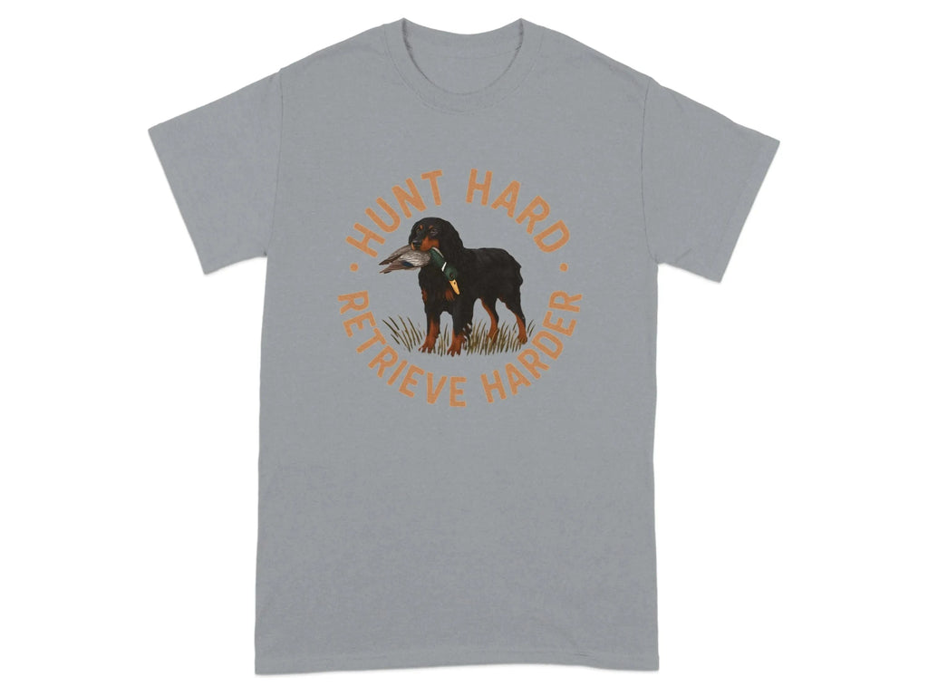 Hunt Hard Retrieve Harder Gordon Setter with Duck T-Shirts T-shirt