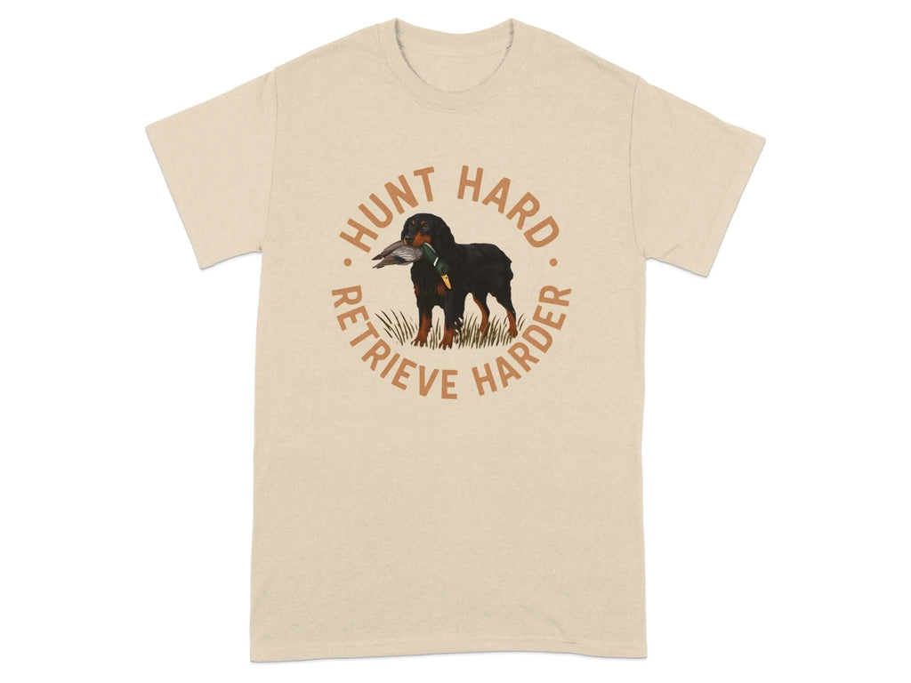 Hunt Hard Retrieve Harder Gordon Setter with Duck T-Shirts T-shirt