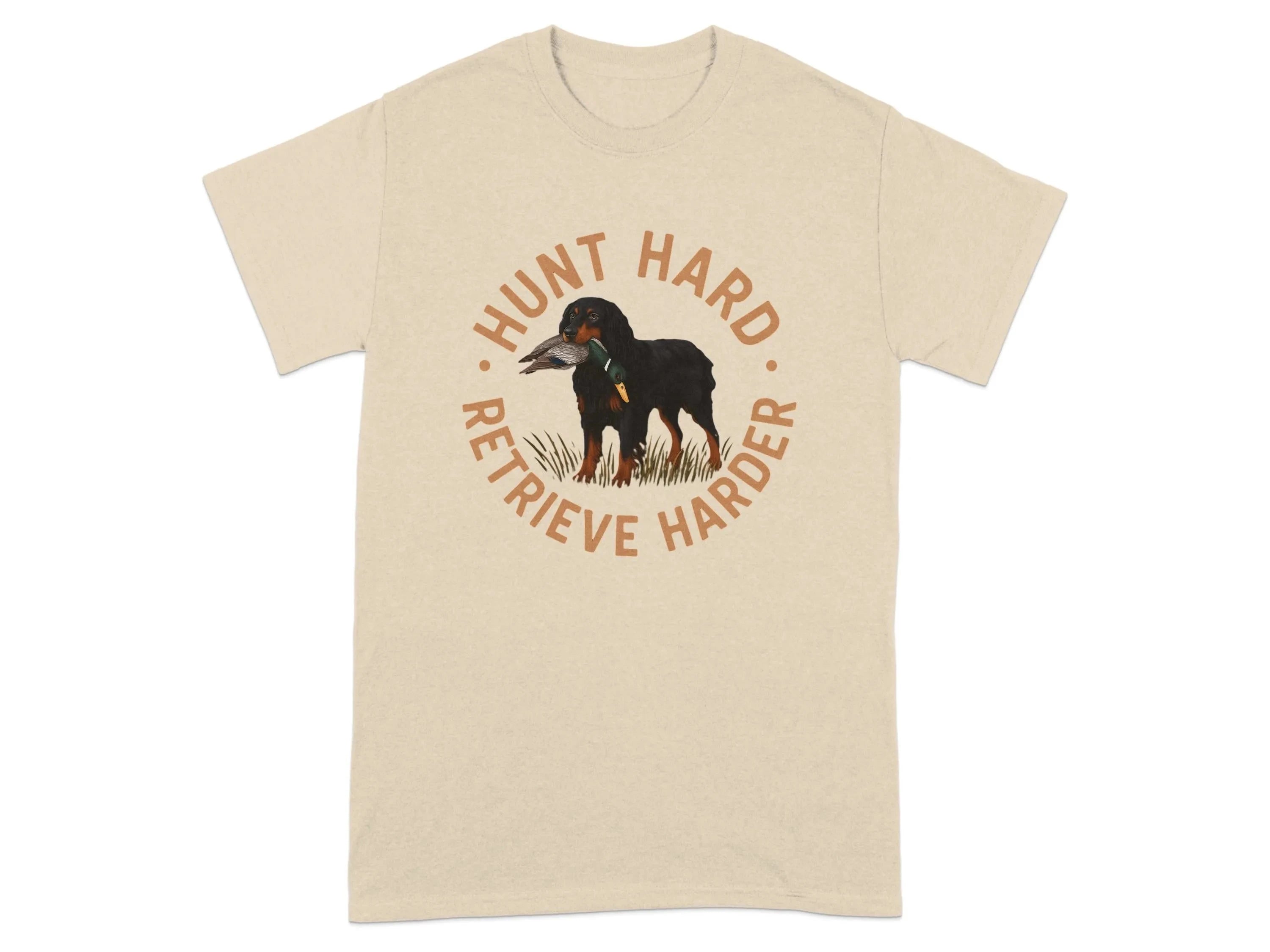 Hunt Hard Retrieve Harder Gordon Setter with Duck T-Shirts T-shirt
