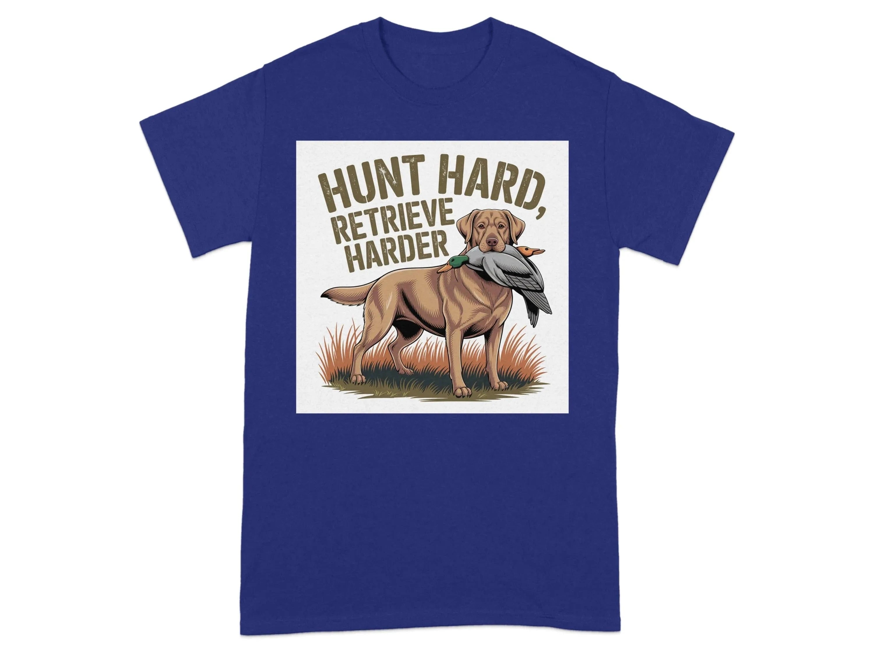 Hunt Hard Retrieve Harder Yellow Lab T-Shirts Cobalt T-shirt