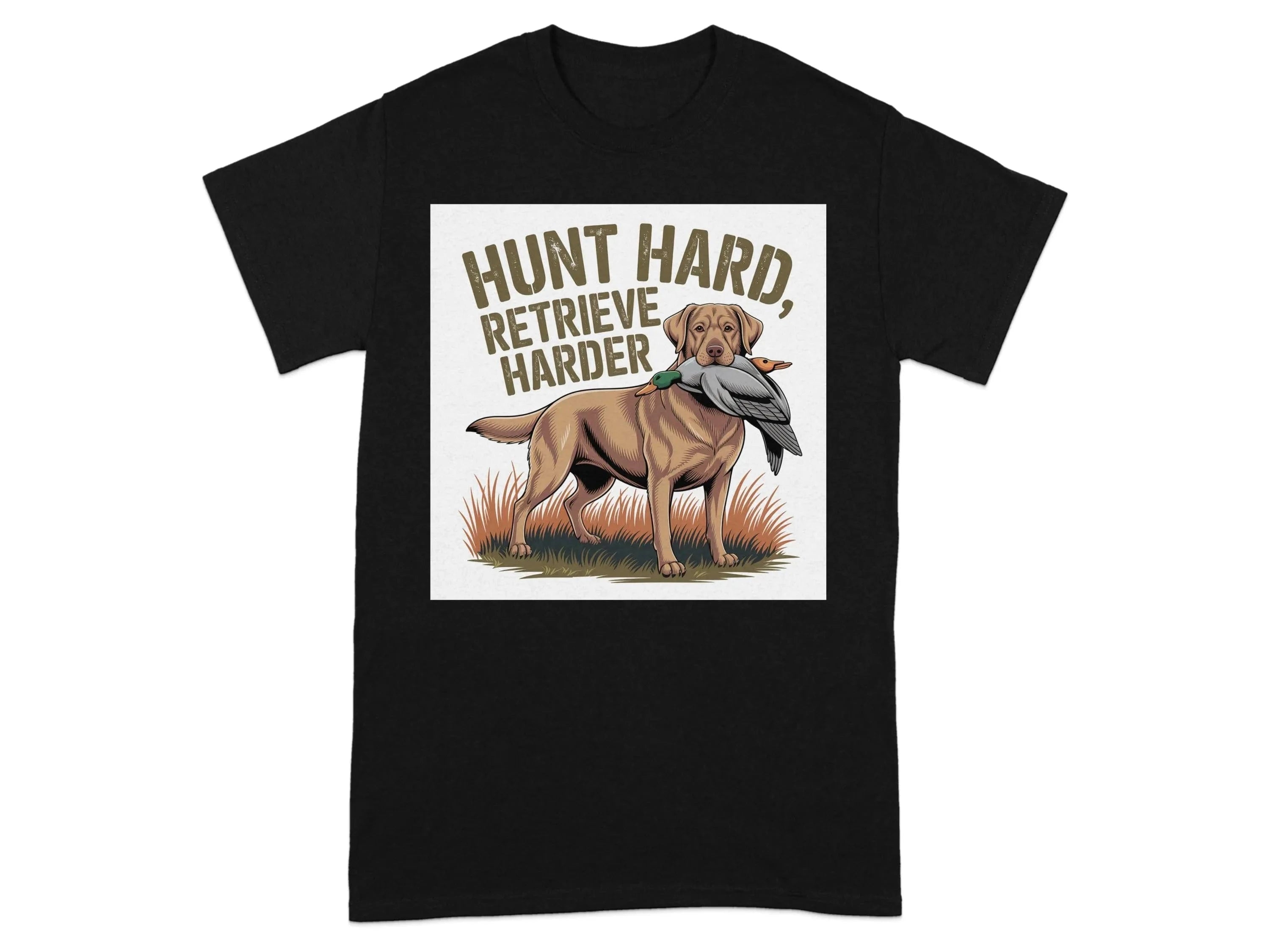 Hunt Hard Retrieve Harder Yellow Lab T-Shirts Black T-shirt