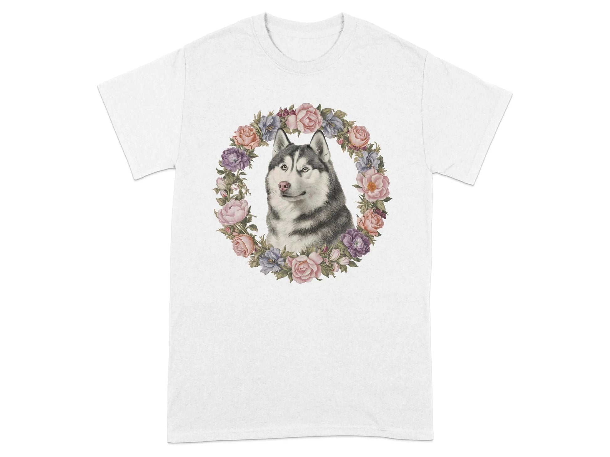 Husky Floral Wreath T-Shirts White T-shirt