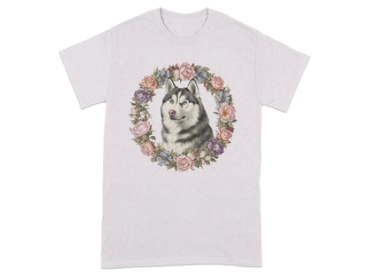 Husky Floral Wreath T-Shirts Ice Grey T-shirt