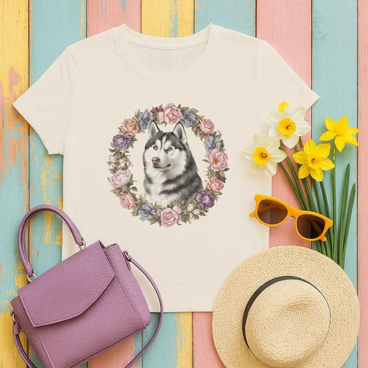 Husky Floral Wreath T-Shirts T-shirt