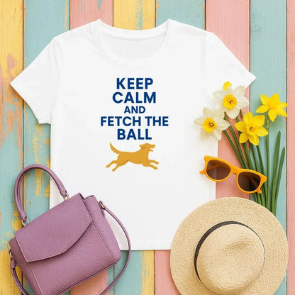 Keep Calm And Fetch The Ball Yellow Lab T-Shirts White T-shirt